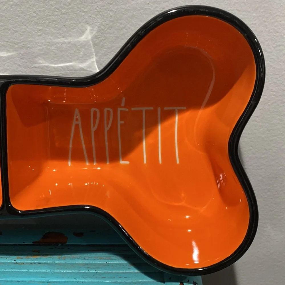 NEW Rae Dunn Artisan Collection By Magenta Bone Appetit Dog Bowl Orange Black